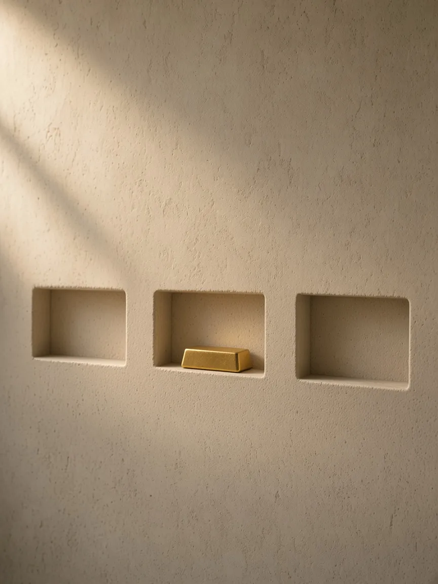 One gold bar in the middle niche, the other two empty, not a support ticket
