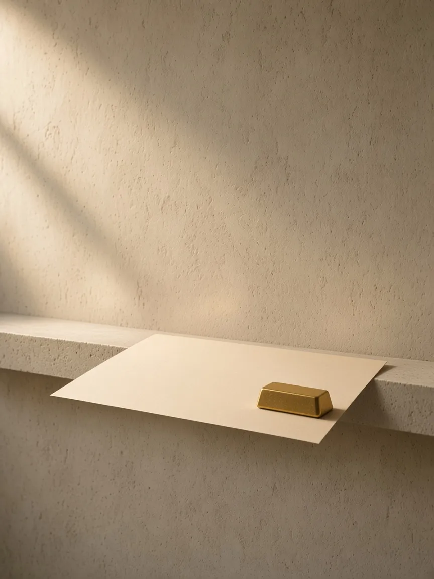 A blank sheet with a small gold bar on it, a record beside the metal, not a customer statement